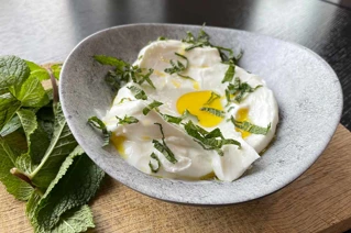 Skål med yoghurt og mynte